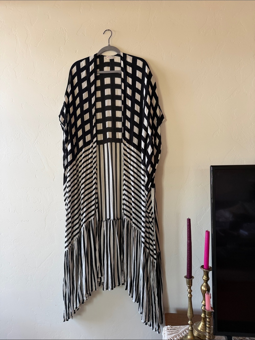 Free People Women’s Black and White Asymmetrical Patterned Dress
